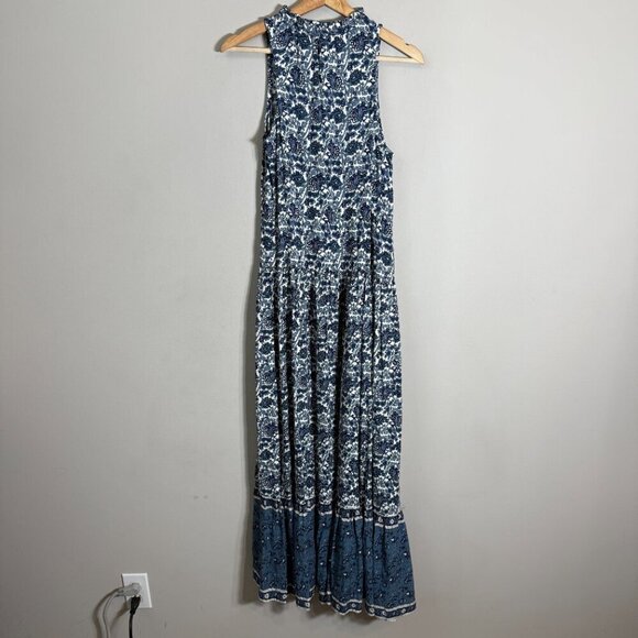 Mango Floral Paisley Print Button Up Tiered Maxi Dress Women's 2 Blue White NWT - Picture 9 of 16